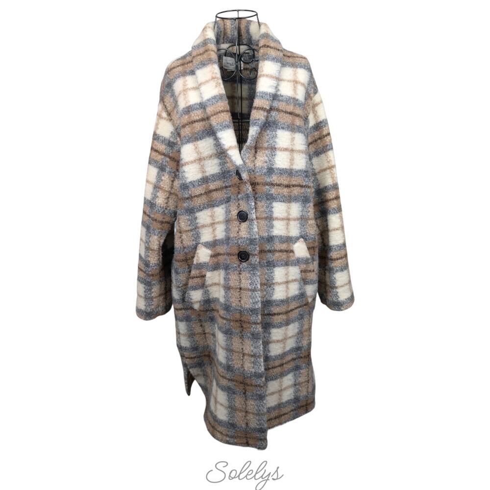 Isabel Marant Étoile Gabriel Check Wool Blend Oversized Plaid Long Coat 36 Small